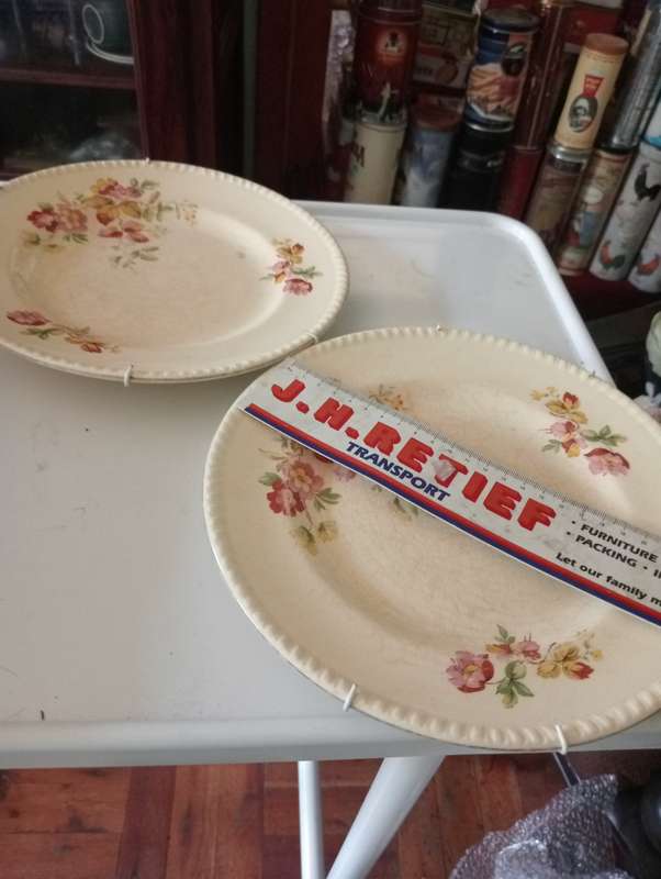2 ANTIQUE SWINNERTON STAFFORDSHIRE ENGLAND WALL PLATES WITH HANGERS