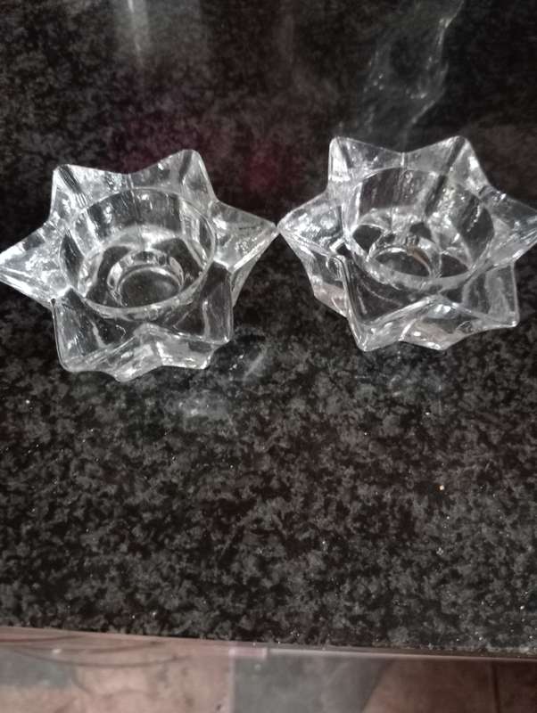 2 VINTAGE GLASS CANDLE HOLDERS