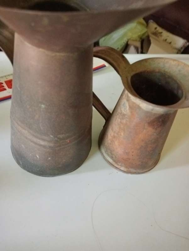 2 VINTAGE METAL JUGS