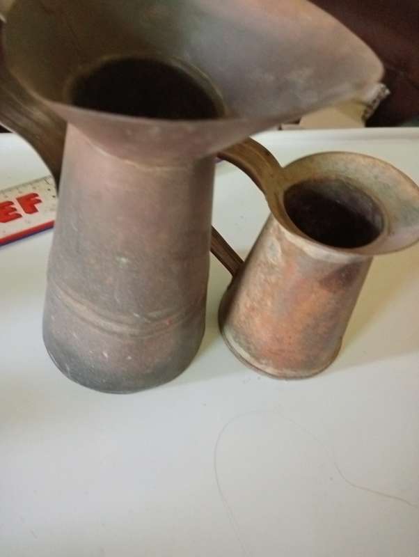 2 VINTAGE METAL JUGS