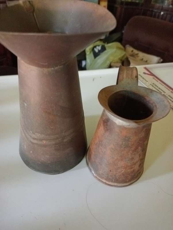 2 VINTAGE METAL JUGS