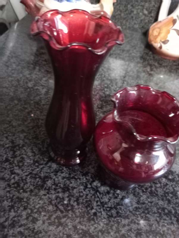 2 VINTAGE RUBY RED VASES
