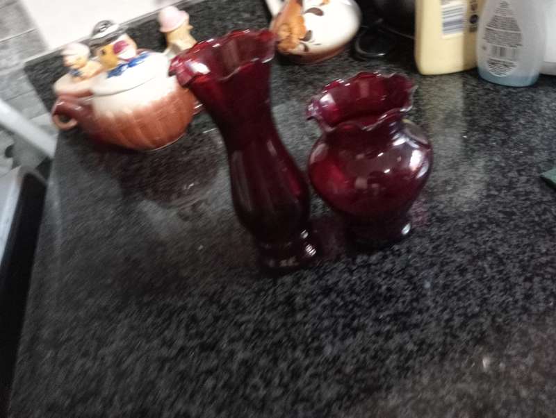 2 VINTAGE RUBY RED VASES