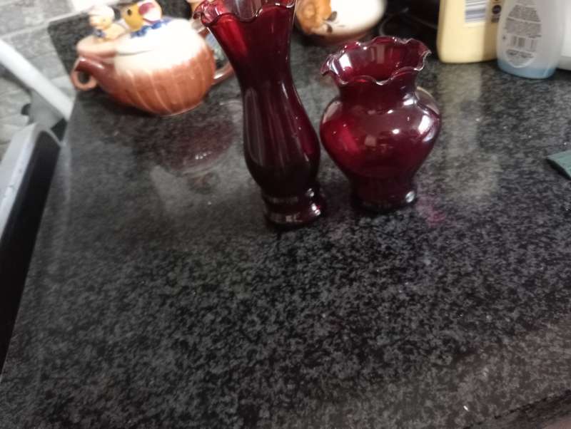2 VINTAGE RUBY RED VASES