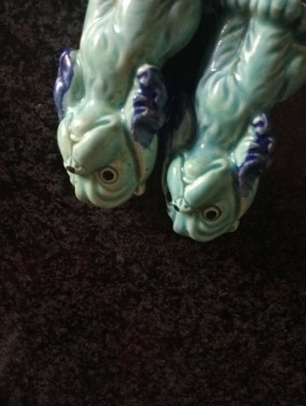 VINTAGE GREEN DOG SALT AND PEPPER SHAKERS