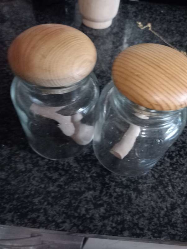2  VINTAGE GLASS HOLDERS WITH LIDS