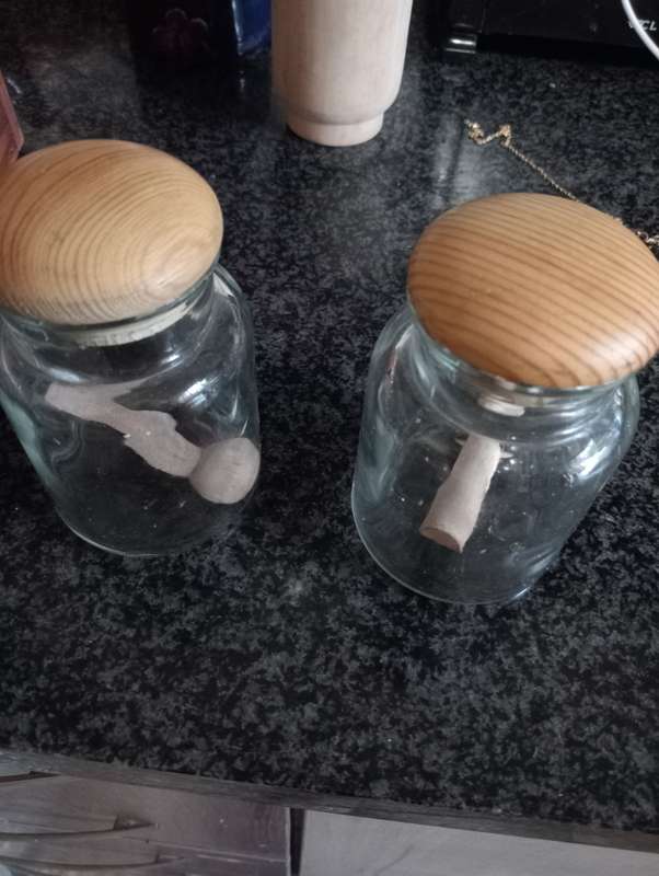 2  VINTAGE GLASS HOLDERS WITH LIDS