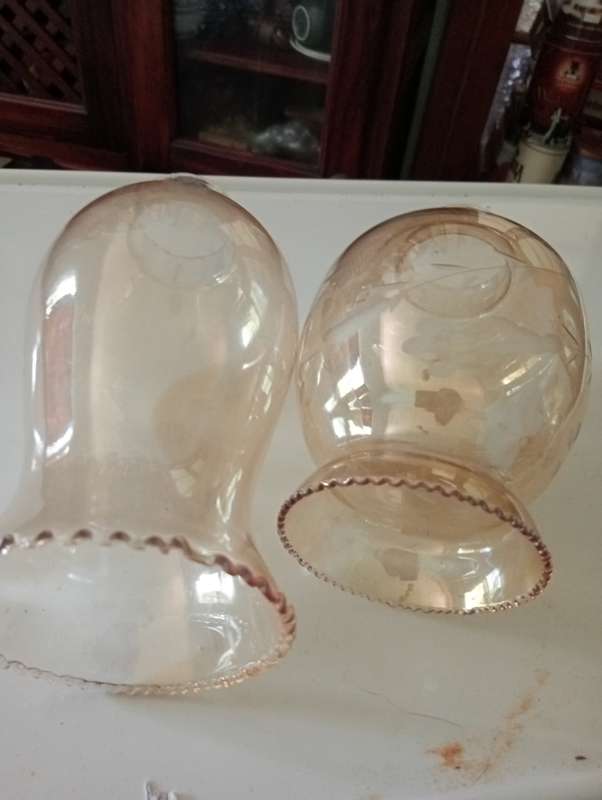 2 VINTAGE LAMP GLASS FITTINGS