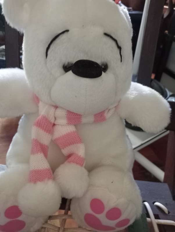 VINTAGE WHITE AND PINK BEAR WITH SCARF