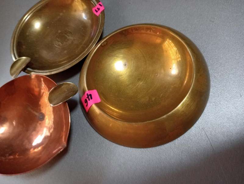 3 vintage small brass ashtrays