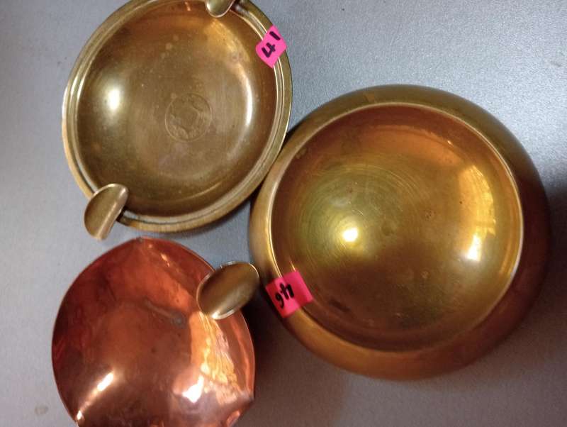 3 vintage small brass ashtrays
