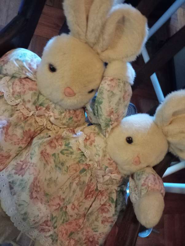 2 VINTAGE 45CM STUFFED RABBITS