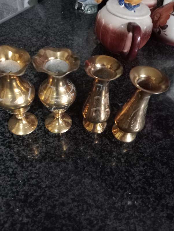 4 VINTAGE  10CM BRASS VASES