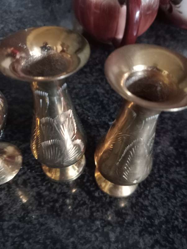4 VINTAGE  10CM BRASS VASES