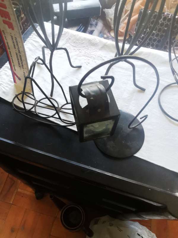 5 VINTAGE IRON CANDLE HOLDERS