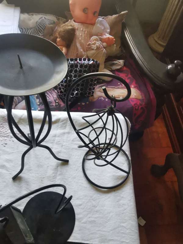 5 VINTAGE IRON CANDLE HOLDERS