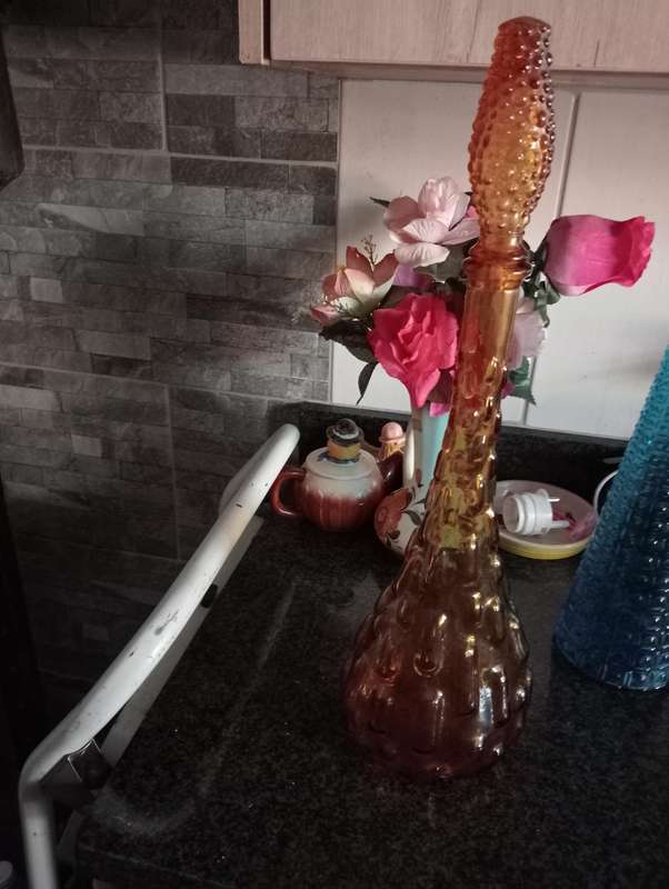 VINTAGE AMBER EMPOLI DECANTER WITH LID