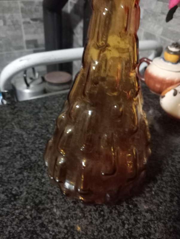 VINTAGE AMBER EMPOLI DECANTER WITH LID
