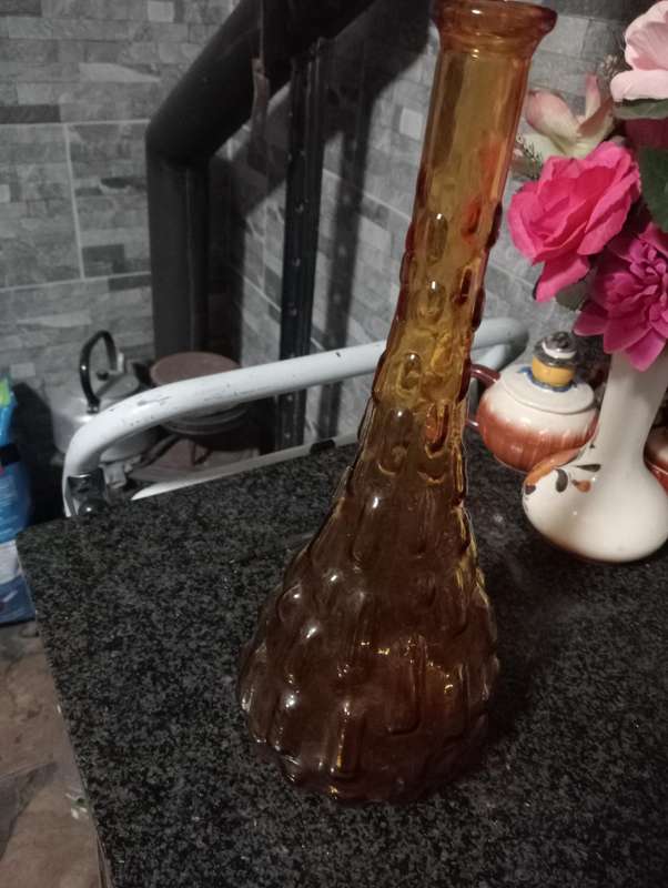 VINTAGE AMBER EMPOLI DECANTER WITH LID