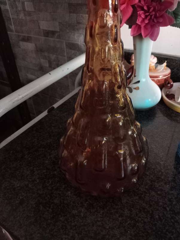 VINTAGE AMBER EMPOLI DECANTER WITH LID