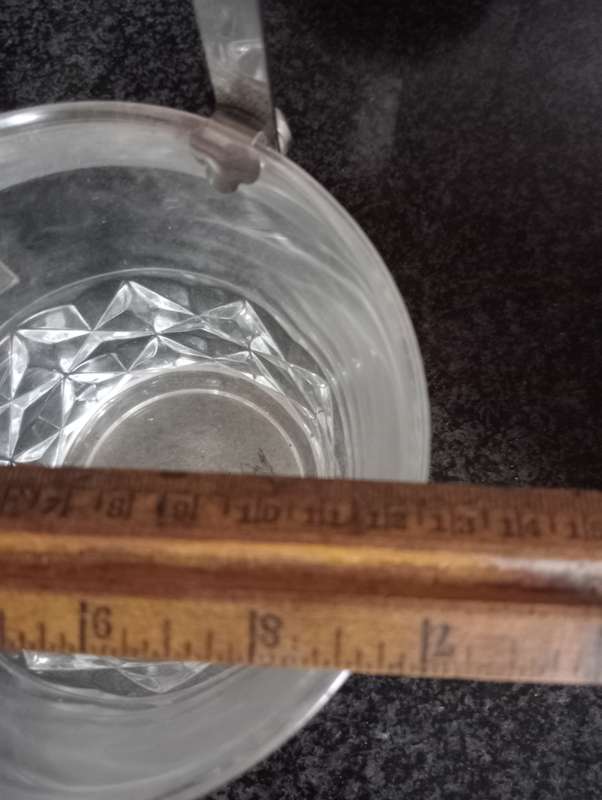 ANTIQUE CHRYSTAL GLASS BUCKET WITH SILVERPLATED STRIP AND HANDLE