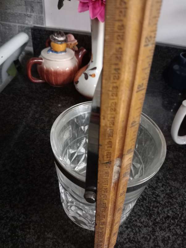 ANTIQUE CHRYSTAL GLASS BUCKET WITH SILVERPLATED STRIP AND HANDLE
