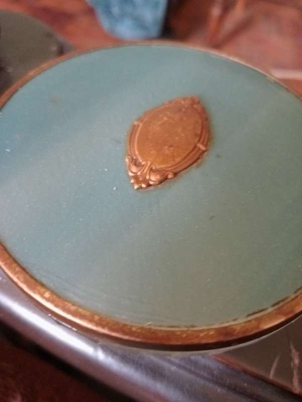 ANTIQUE  GLASS FOOTED VANITY JAR WITH LID