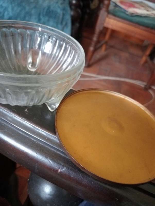 ANTIQUE  GLASS FOOTED VANITY JAR WITH LID
