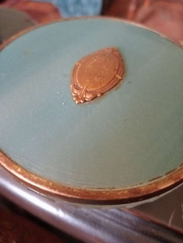 ANTIQUE  GLASS FOOTED VANITY JAR WITH LID