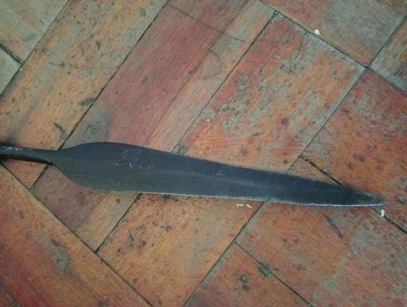 ANTIQUE AFRICAN TRIBAL SPEAR WITH WOODEN  HANDLE AND BRASS TRIMMINGS