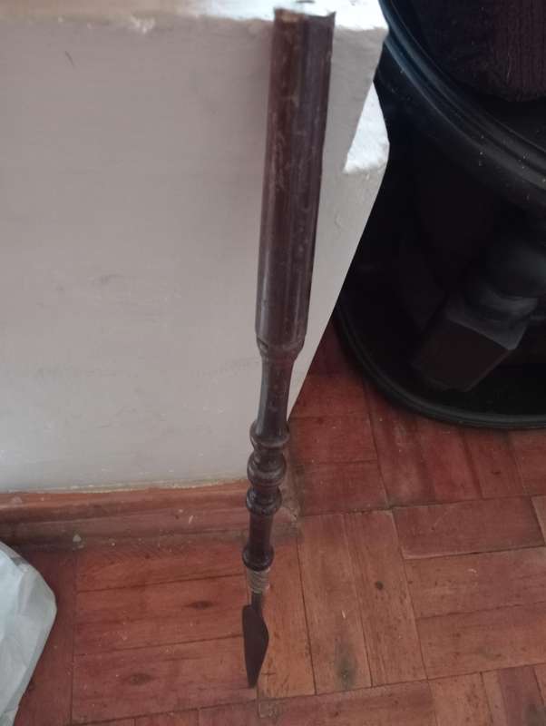 ANTIQUE AFRICAN TRIBAL SPEAR WITH WOODEN  HANDLE AND BRASS TRIMMINGS