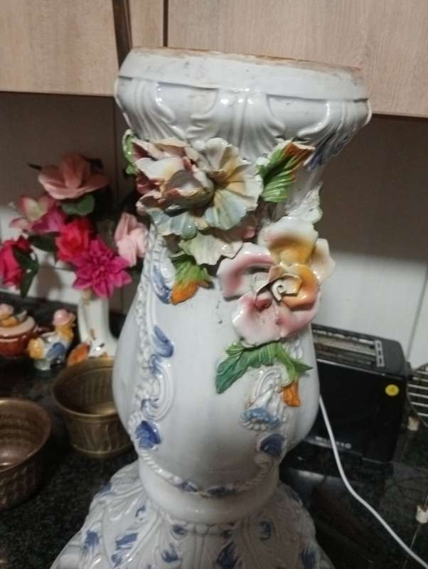 ANTIQUE BIG HEAVY FLORAL  PORCELAIN VASE