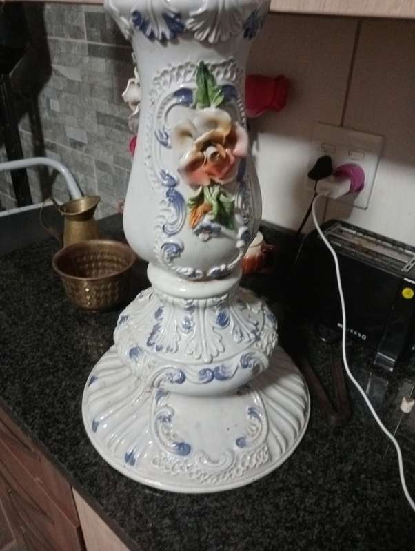 ANTIQUE BIG HEAVY FLORAL  PORCELAIN VASE