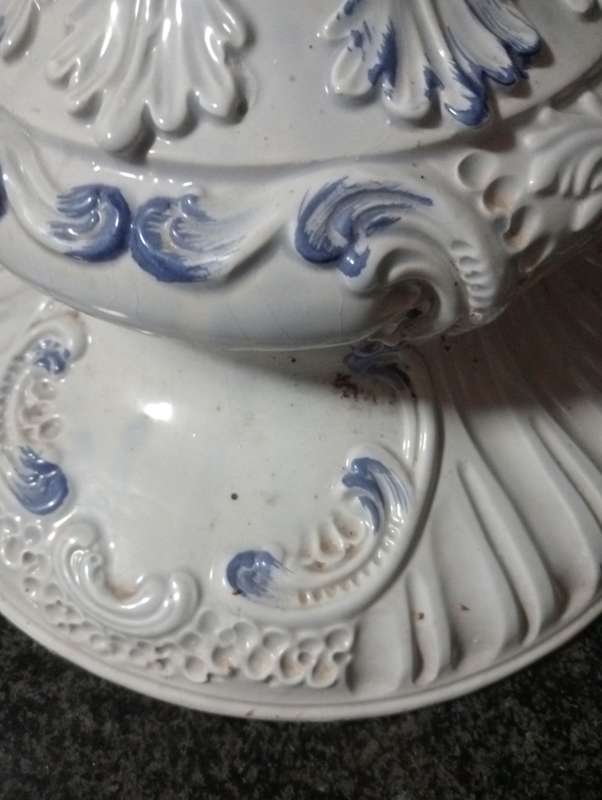 ANTIQUE BIG HEAVY FLORAL  PORCELAIN VASE