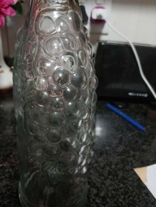 VINTAGE CLEAR GLASS SALT GRAPE EMBOSED  BOTTLE