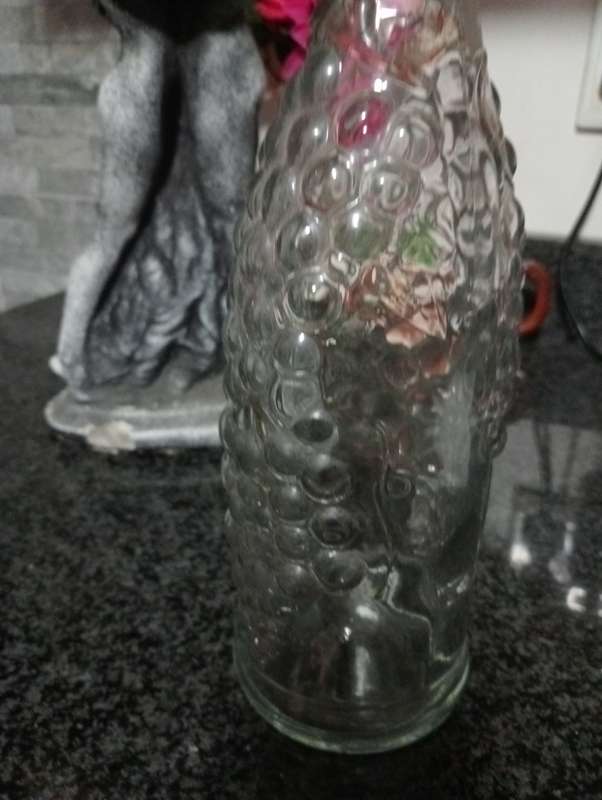VINTAGE CLEAR GLASS SALT GRAPE EMBOSED  BOTTLE