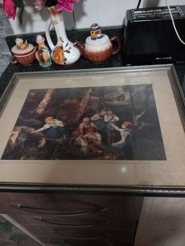 DETAILED  FRAME WITH PRINT OF FERDINAND GEORG WALD MULLER CHILDREN IN THE WOODS 1858