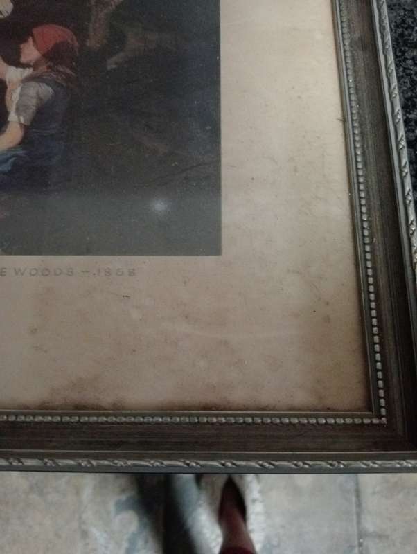 DETAILED  FRAME WITH PRINT OF FERDINAND GEORG WALD MULLER CHILDREN IN THE WOODS 1858