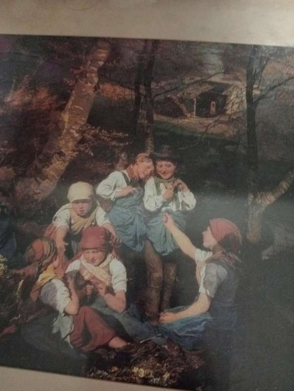 DETAILED  FRAME WITH PRINT OF FERDINAND GEORG WALD MULLER CHILDREN IN THE WOODS 1858