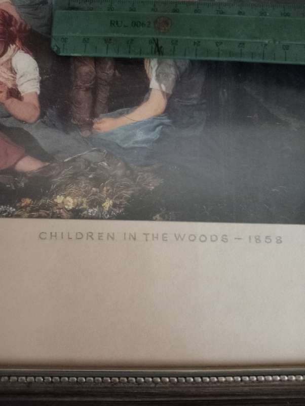 DETAILED  FRAME WITH PRINT OF FERDINAND GEORG WALD MULLER CHILDREN IN THE WOODS 1858