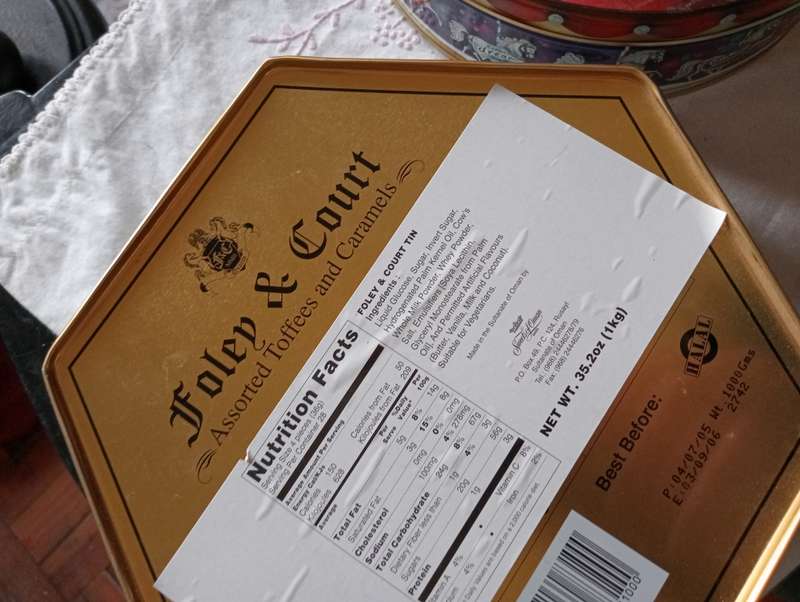FOLEY AND COURT ASSORTED TOFFEES AND CARAMEL TIN