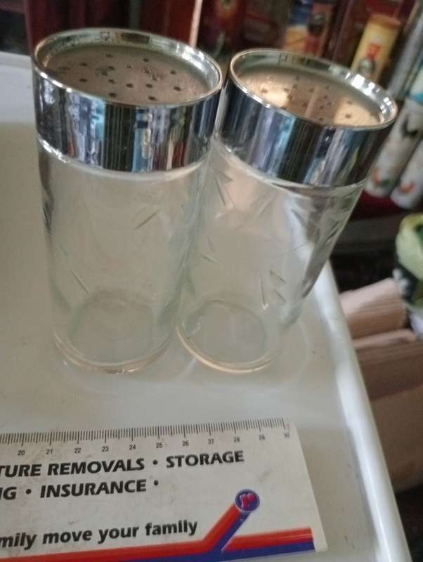 VINTAGE GLASS SALT AND PEPPER SET
