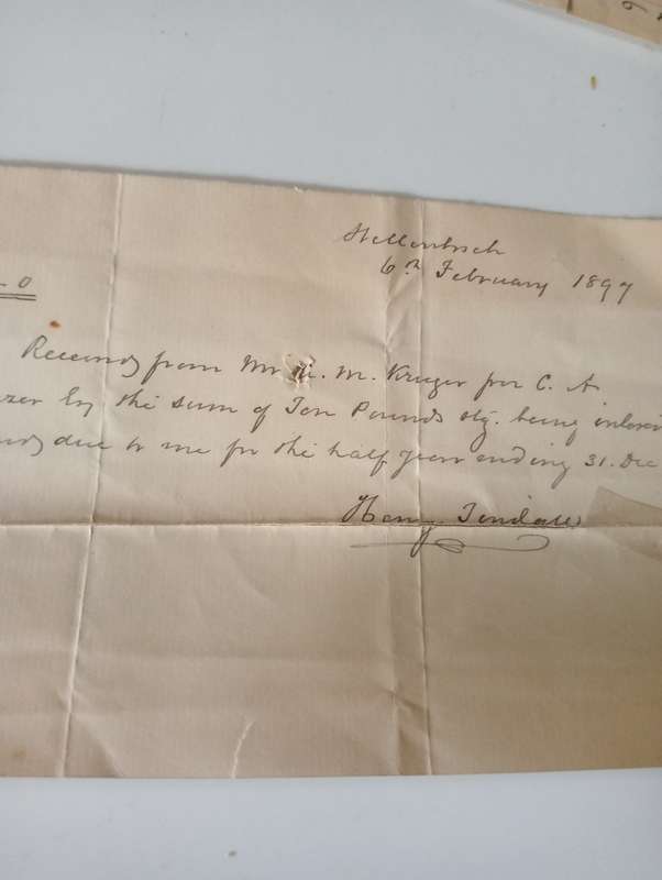 ANTIQUE DOCUMENT  RECEIPT OF RENT  FOR HALF YEAR  FOR AM KRUGER YEAR 1897
