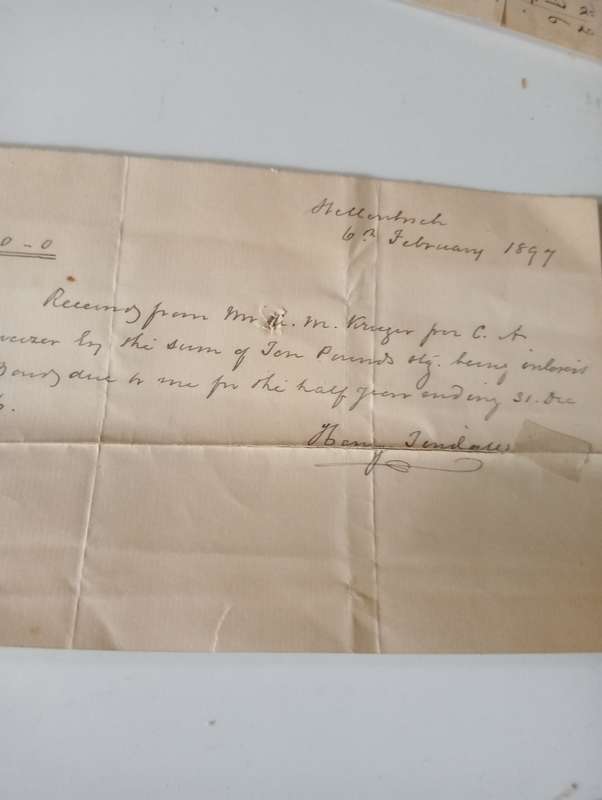 ANTIQUE DOCUMENT  RECEIPT OF RENT  FOR HALF YEAR  FOR AM KRUGER YEAR 1897