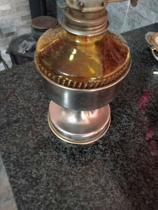 VINTAGE PARRAFIEN LAMP  WIITH AMBER GLASS AS NEW