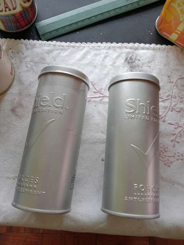 2 VINTAGE SHIELD TINS