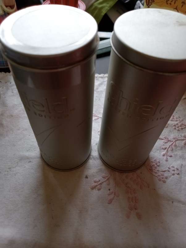 2 VINTAGE SHIELD TINS