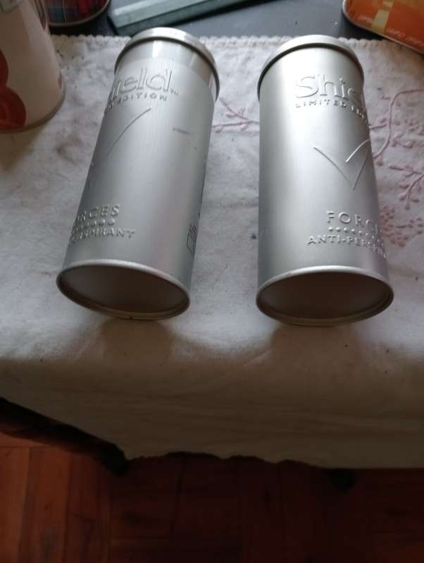 2 VINTAGE SHIELD TINS