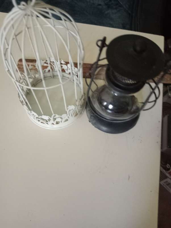 VINTAGE SMALL GARDEN BIRD CAGE AND LANTERN