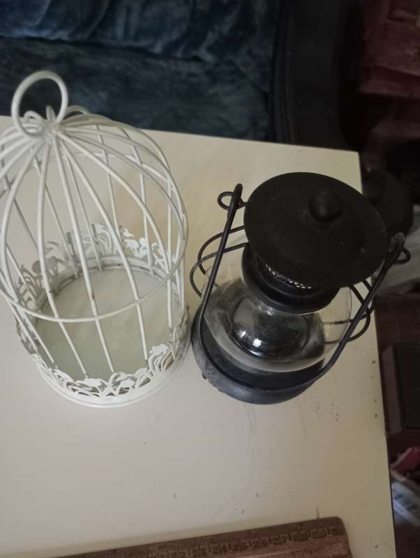 VINTAGE SMALL GARDEN BIRD CAGE AND LANTERN